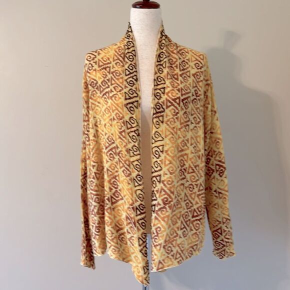 Soft Surroundings Open Front Blouse Aztec Beaded Cardigan Topper Crinkle Size M - Picture 8 of 8